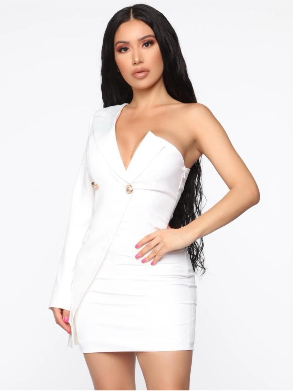 Fashion Nova White One-Shoulder Blazer Mini Dress